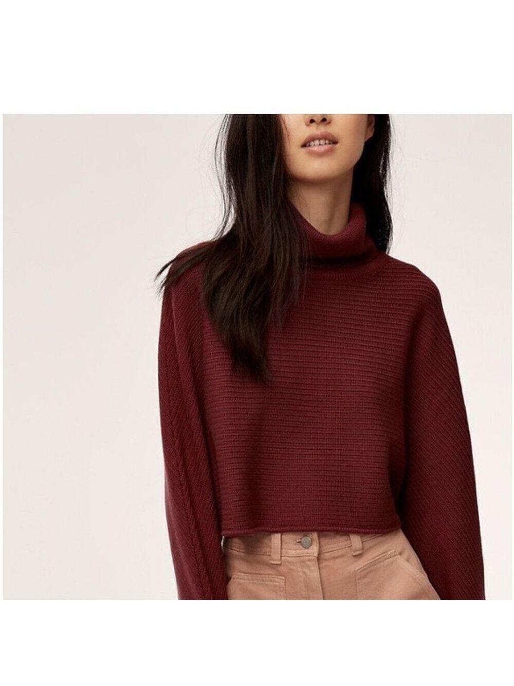 Aritzia Wilfred Free Naomi Cropped Sweater 100% Wool Size Medium Brown